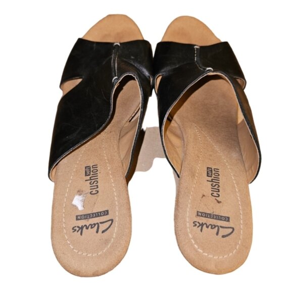 Clarks Collections | Tan Wedges with Black Straps | Size 8 M - Picture 2 of 8